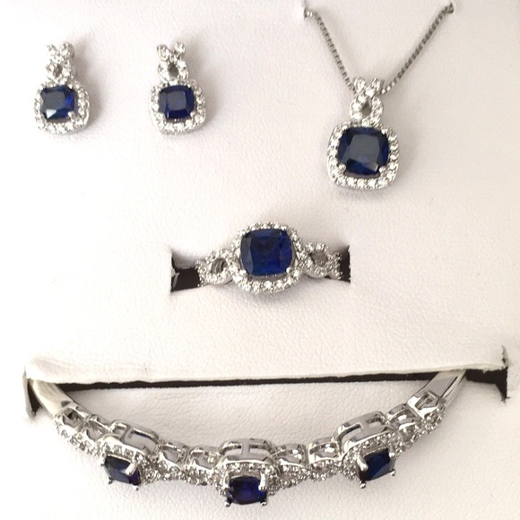 Jewelry - Sapphire and CZ 4 piece jewelry set